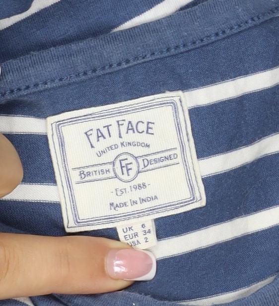 Fat Face Women Blue White Stripe UK 8 Jersey Long Sleeve T-Shirt