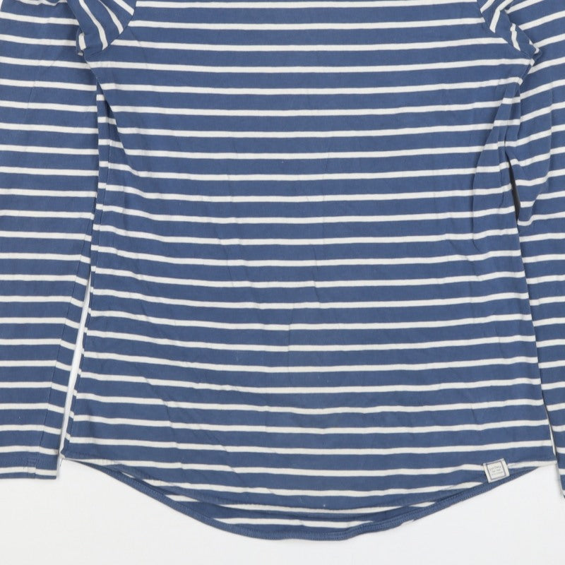 Fat Face Women Blue White Stripe UK 8 Jersey Long Sleeve T-Shirt