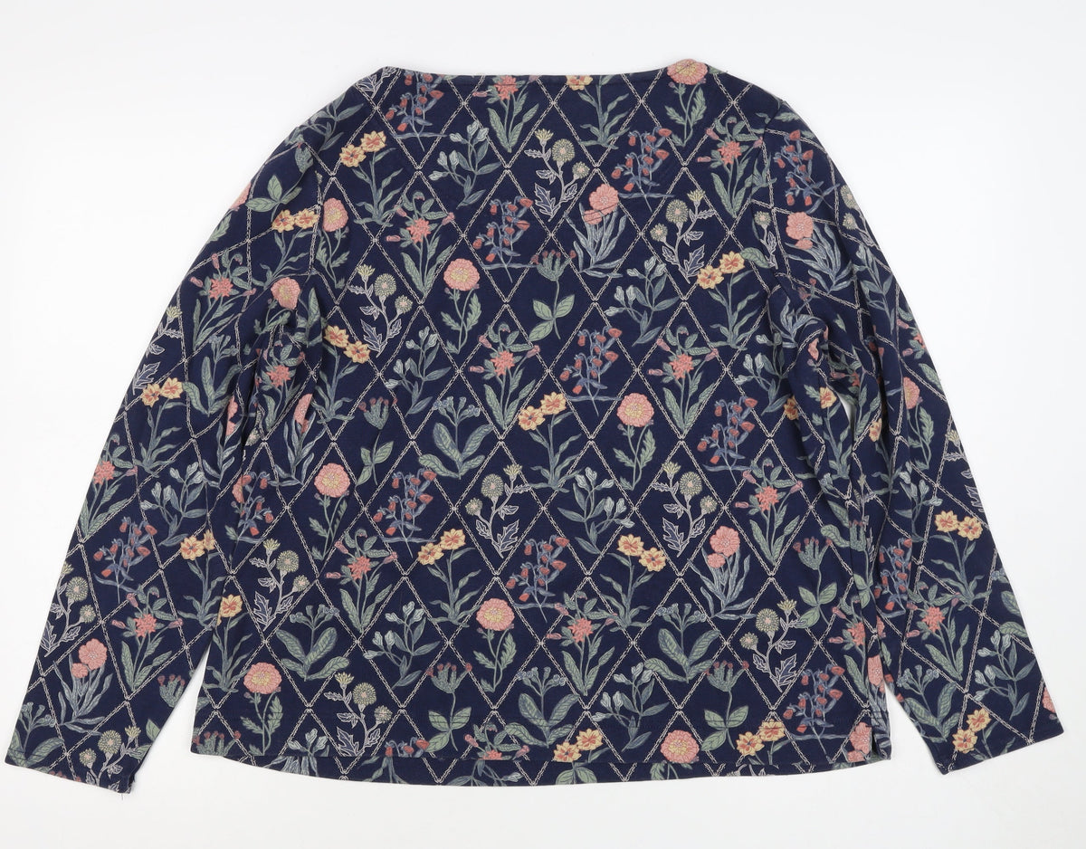 Joules Women's Multicoloured Floral UK 16 Long Sleeve Cotton Jersey T-Shirt
