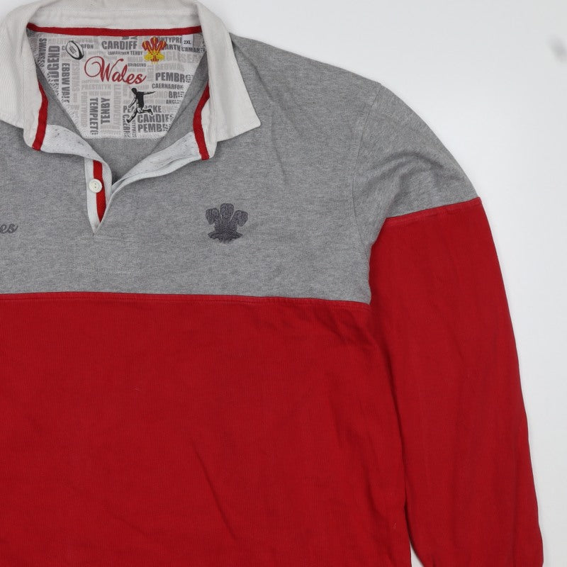 Wales Men’s Red Grey 2XL Long Sleeve Rugby Polo Shirt