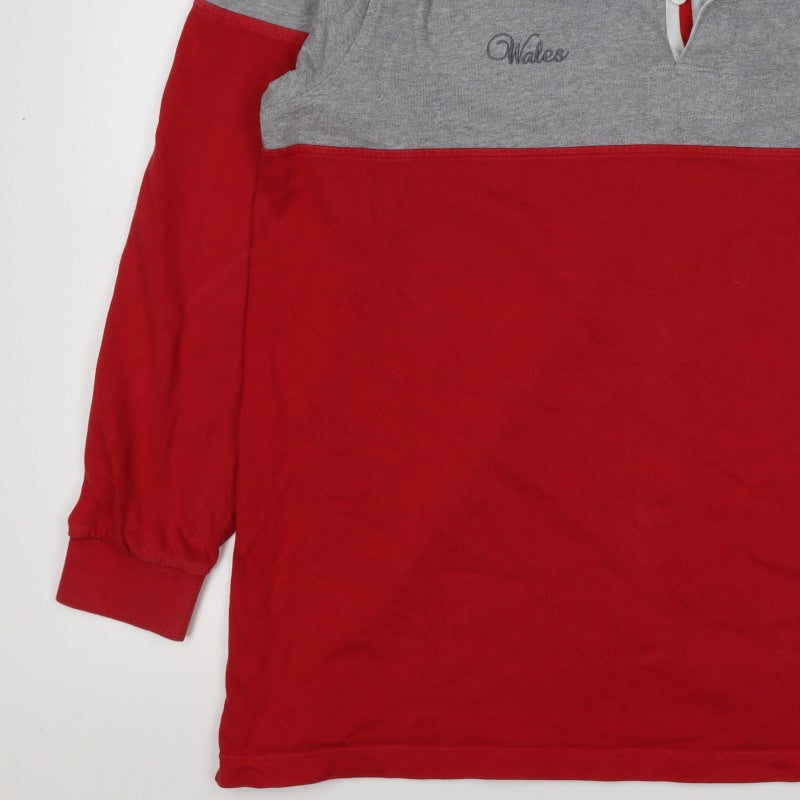 Wales Men’s Red Grey 2XL Long Sleeve Rugby Polo Shirt