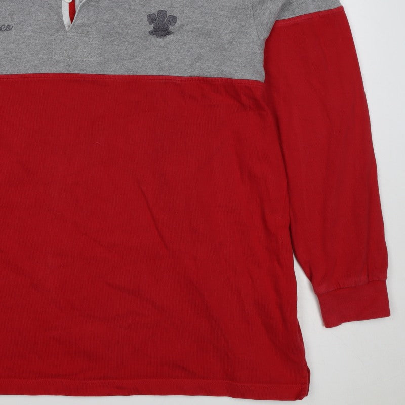 Wales Men’s Red Grey 2XL Long Sleeve Rugby Polo Shirt