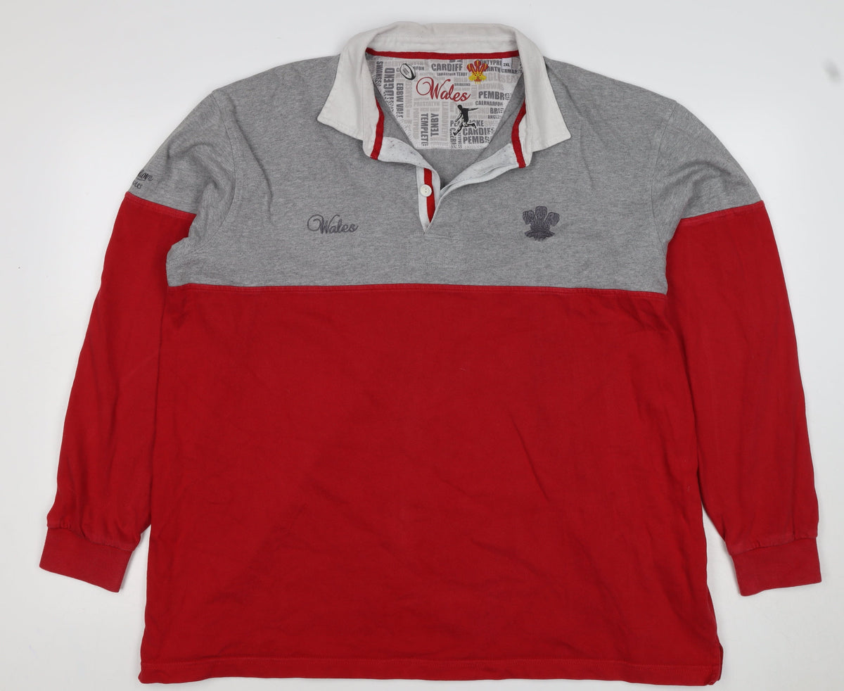 Wales Men’s Red Grey 2XL Long Sleeve Rugby Polo Shirt