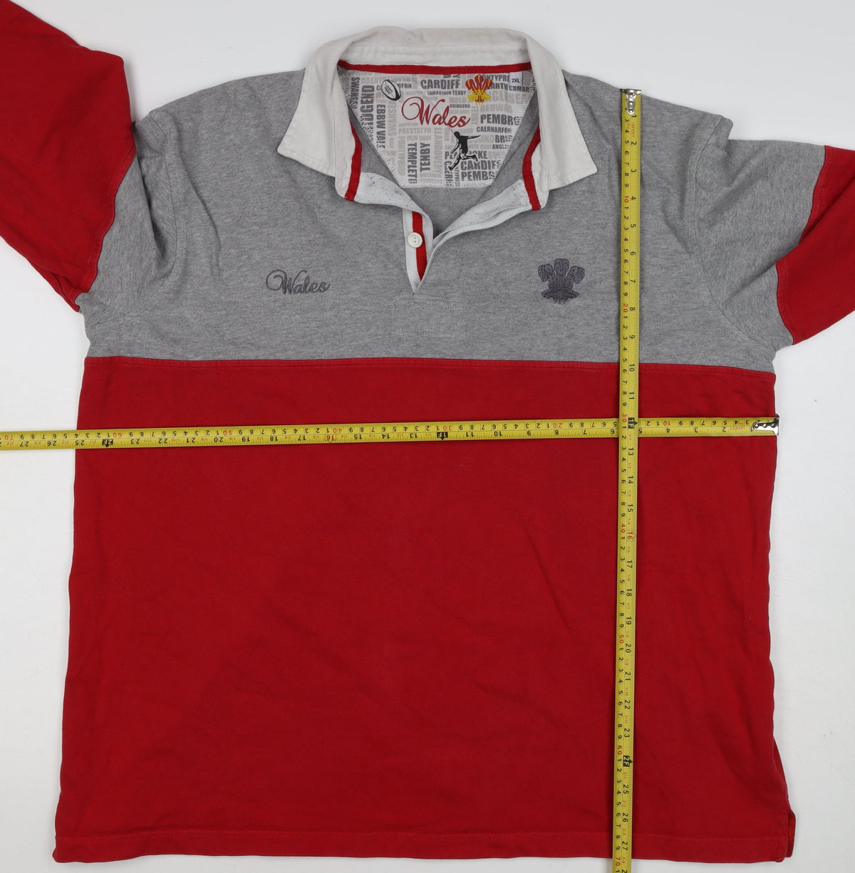 Wales Men’s Red Grey 2XL Long Sleeve Rugby Polo Shirt