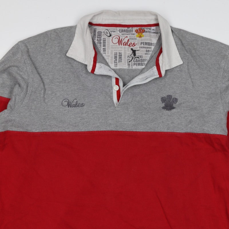 Wales Men’s Red Grey 2XL Long Sleeve Rugby Polo Shirt