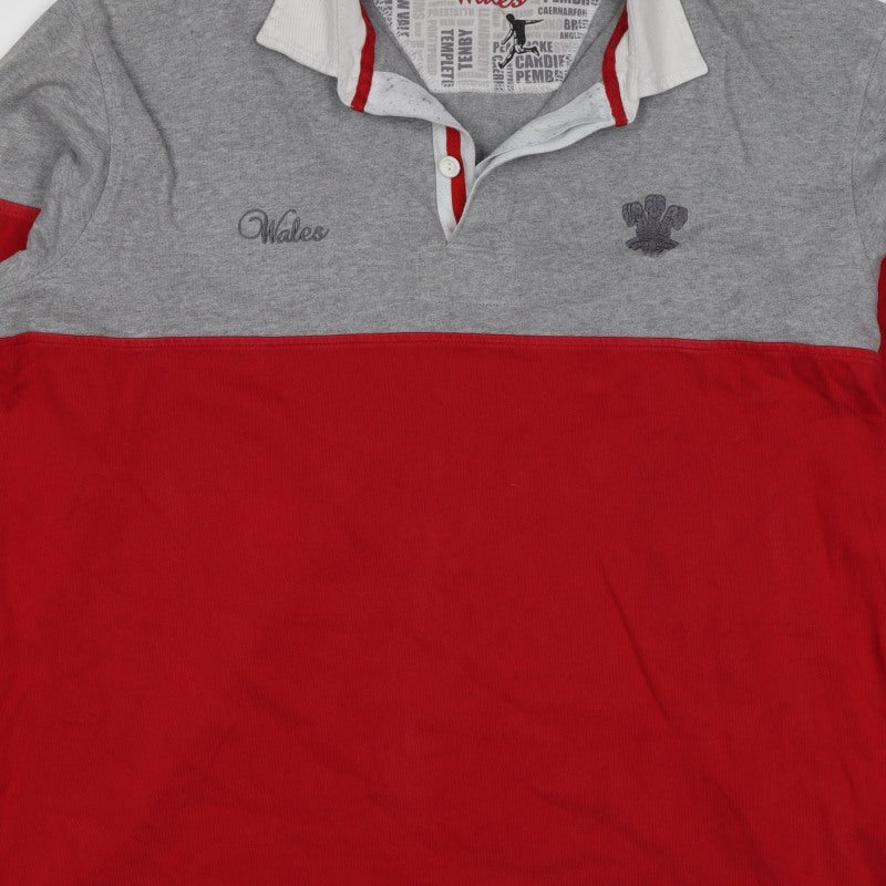Wales Men’s Red Grey 2XL Long Sleeve Rugby Polo Shirt