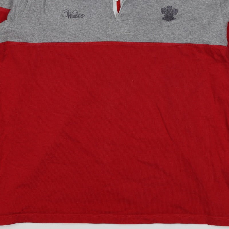 Wales Men’s Red Grey 2XL Long Sleeve Rugby Polo Shirt