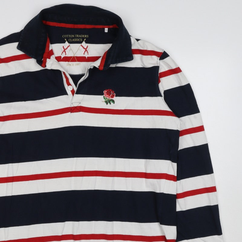Cotton Traders Men’s Multicoloured 2XL Striped Long Sleeve Rugby Polo