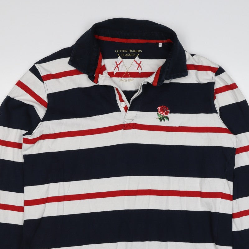 Cotton Traders Men’s Multicoloured 2XL Striped Long Sleeve Rugby Polo