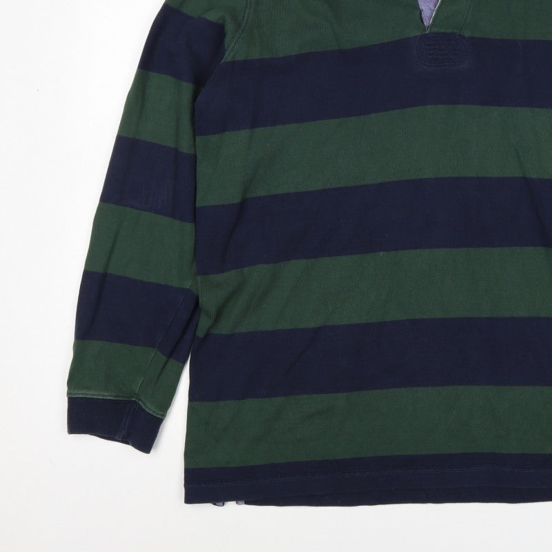 Cotton Traders Men's Green Navy 2XL Striped Long Sleeve Rugby Polo