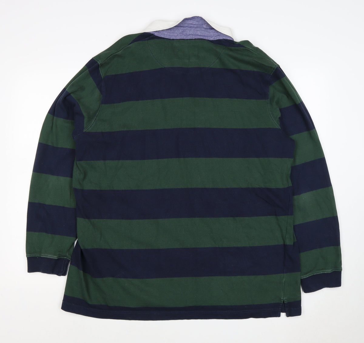 Cotton Traders Men's Green Navy 2XL Striped Long Sleeve Rugby Polo