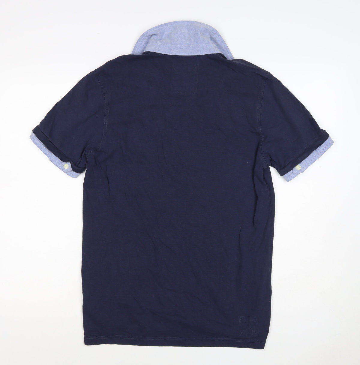 Close-up detail of Crew Clothing Co Men’s Blue Small Embroidered Sports Club Polo Shirt