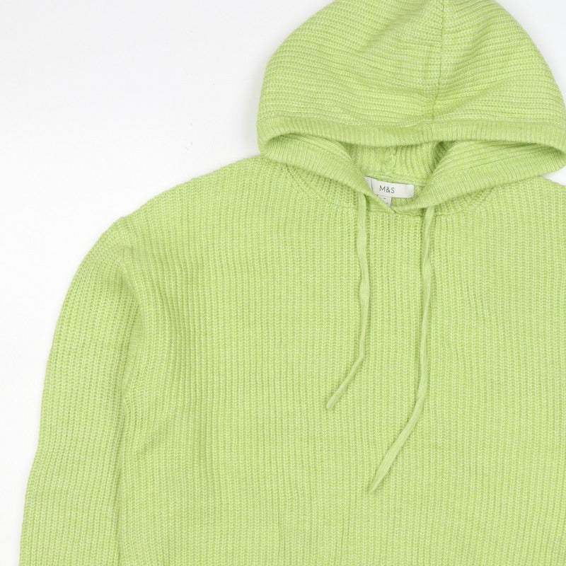 Marks and Spencer Women Green Knit Hooded Pullover Jumper Hoodie M