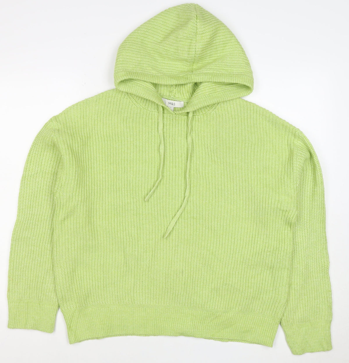 Marks and Spencer Women Green Knit Hooded Pullover Jumper Hoodie M