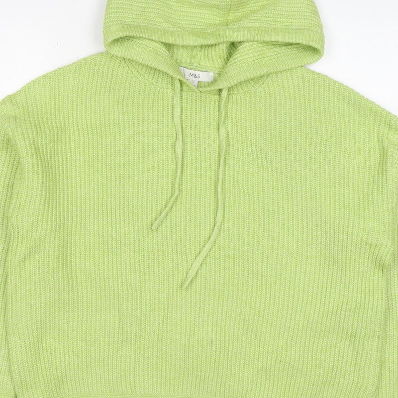 Marks and Spencer Women Green Knit Hooded Pullover Jumper Hoodie M