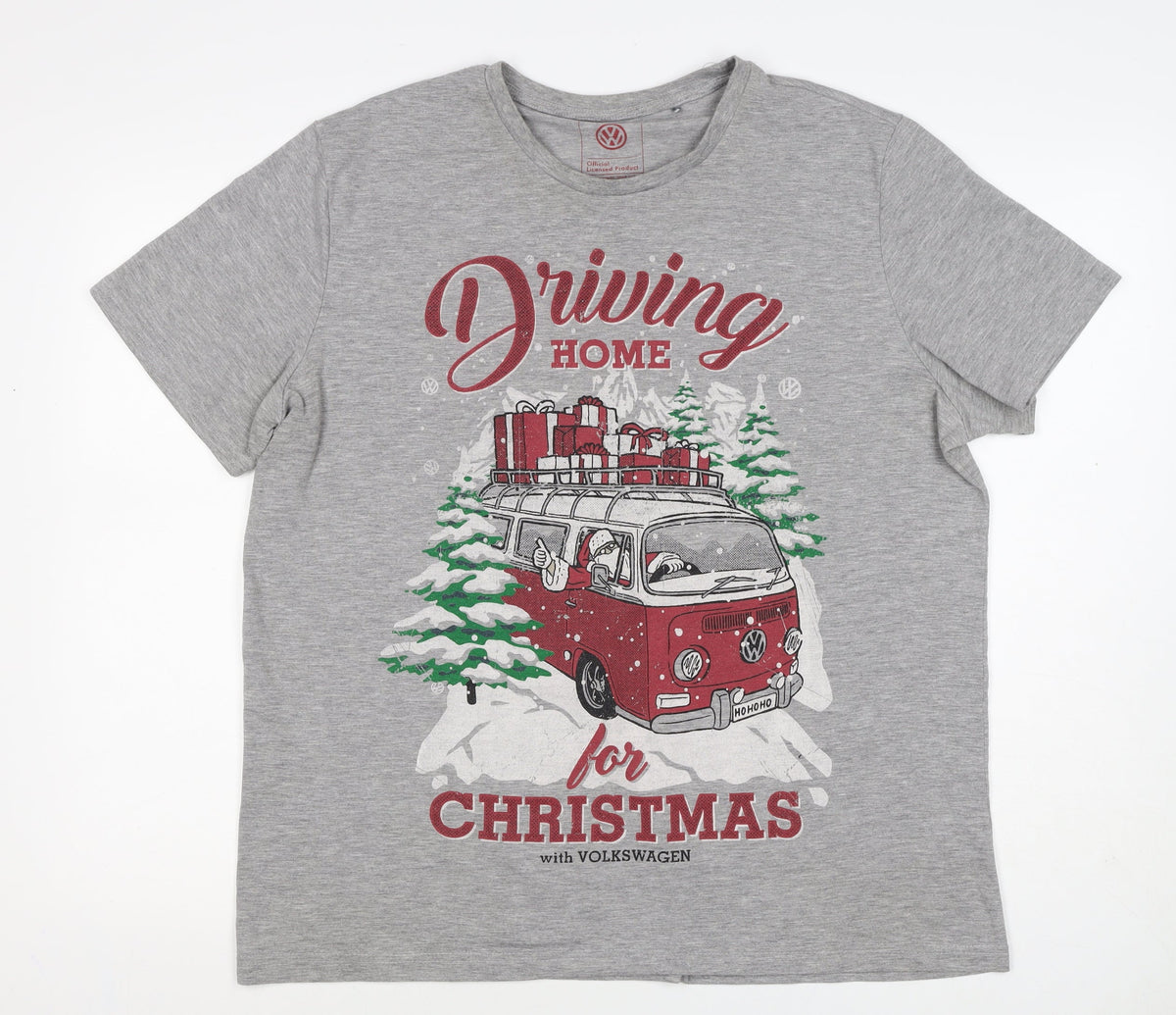 Back view of Volkswagen men’s grey xl christmas driving home graphic t-shirt