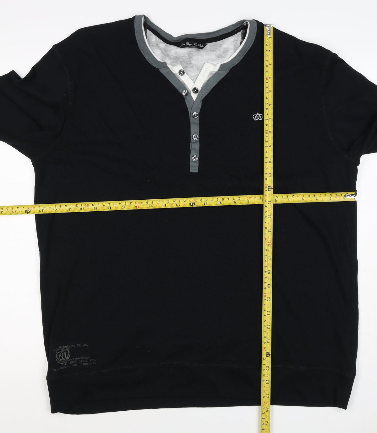 Next Men’s Black XL Cotton Henley Button Logo Sweatshirt