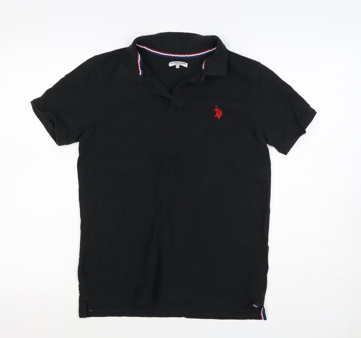 Back view of U.S. Polo Assn. boys’ black 14-15 years classic cotton polo shirt