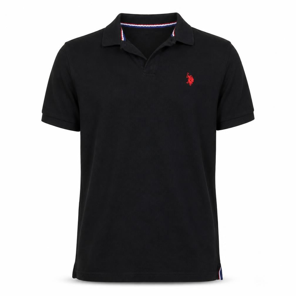 Front view of U.S. Polo Assn. boys’ black 14-15 years classic cotton polo shirt
