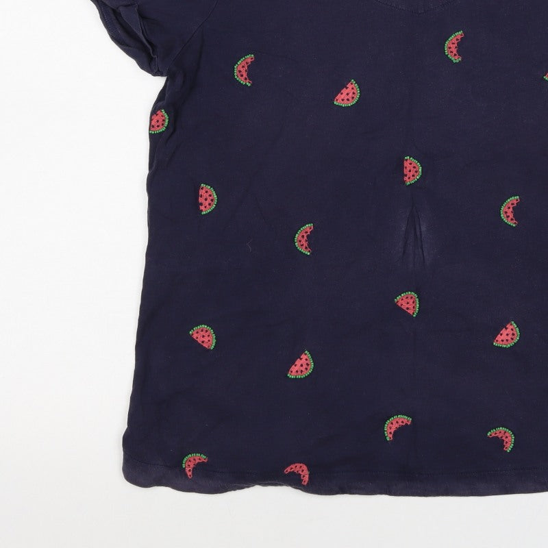 White Stuff Women’s Navy UK 16 Embroidered Watermelon V-Neck T-Shirt