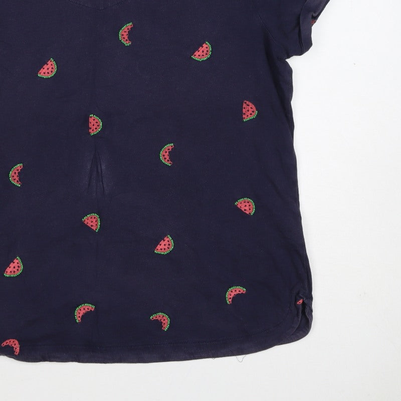 White Stuff Women’s Navy UK 16 Embroidered Watermelon V-Neck T-Shirt