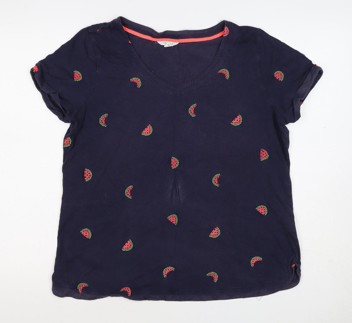 White Stuff Women’s Navy UK 16 Embroidered Watermelon V-Neck T-Shirt