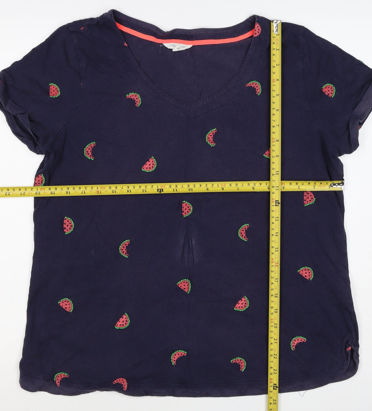 White Stuff Women’s Navy UK 16 Embroidered Watermelon V-Neck T-Shirt