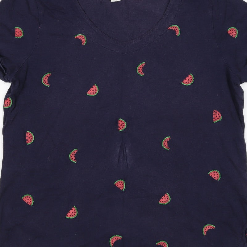 White Stuff Women’s Navy UK 16 Embroidered Watermelon V-Neck T-Shirt
