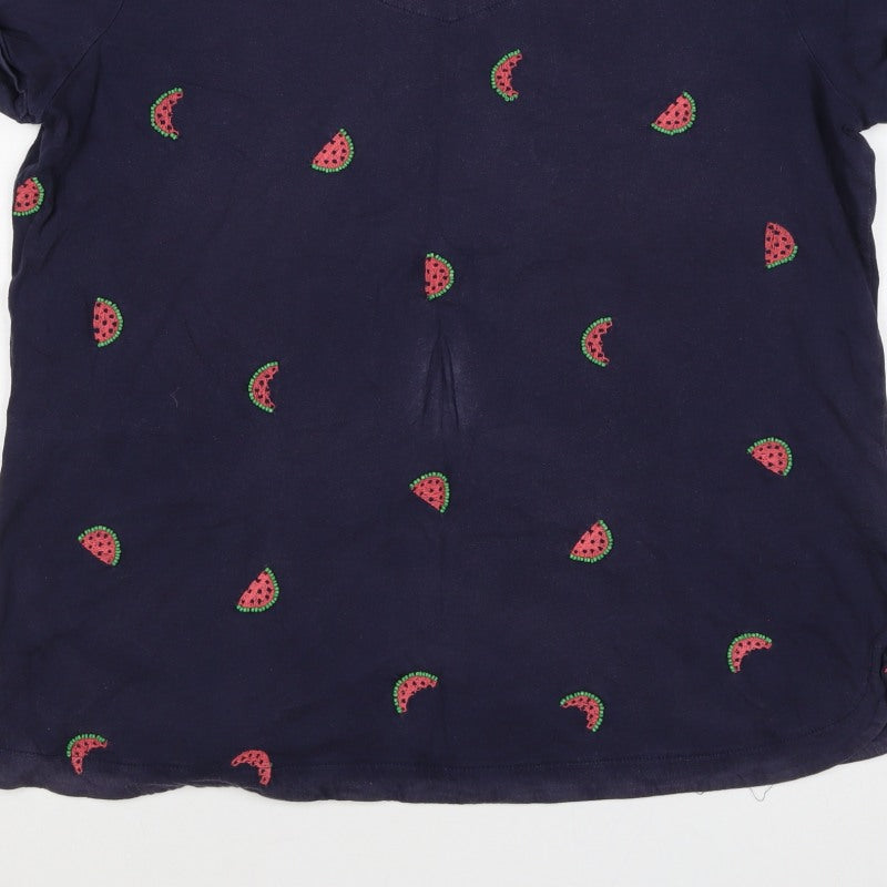 White Stuff Women’s Navy UK 16 Embroidered Watermelon V-Neck T-Shirt