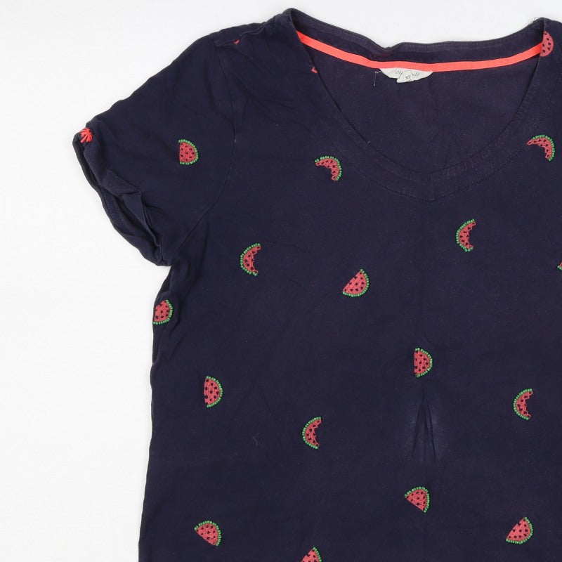 White Stuff Women’s Navy UK 16 Embroidered Watermelon V-Neck T-Shirt