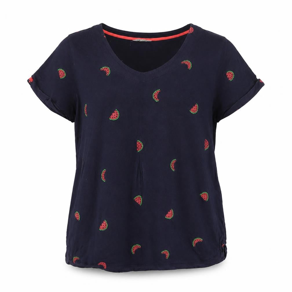 White Stuff Women’s Navy UK 16 Embroidered Watermelon V-Neck T-Shirt