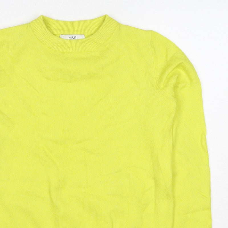 Marks & Spencer Women Yellow XS 95% Cashmere Crew Neck Pullover Jumper