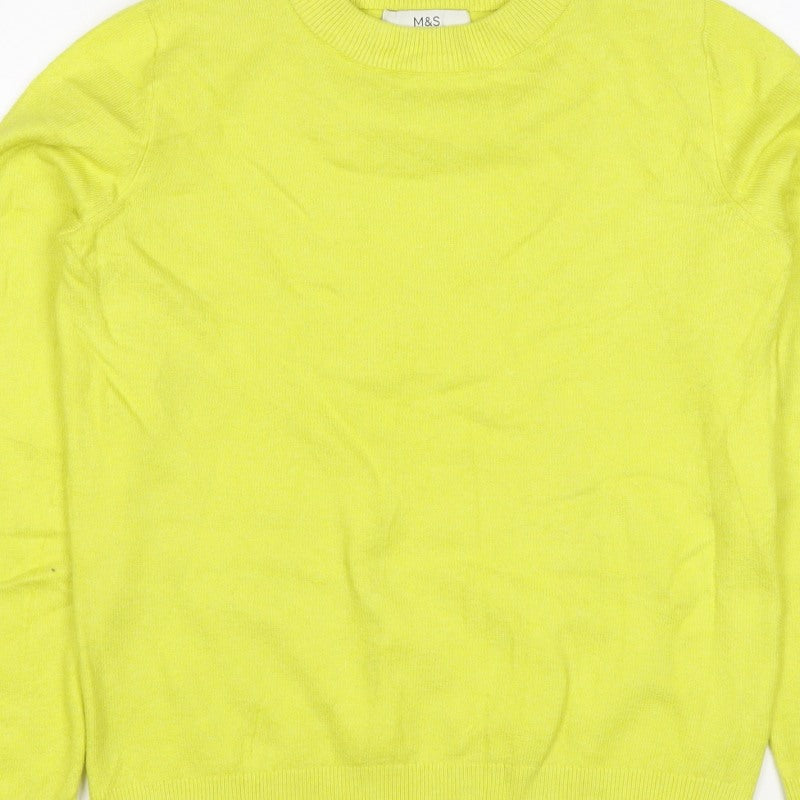 Marks & Spencer Women Yellow XS 95% Cashmere Crew Neck Pullover Jumper