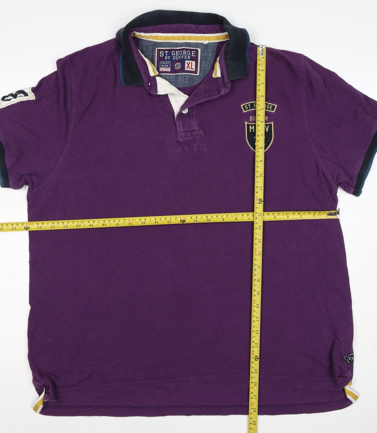 St George by Duffer Men's Purple XL Embroidered Logo Short Sleeve Polo