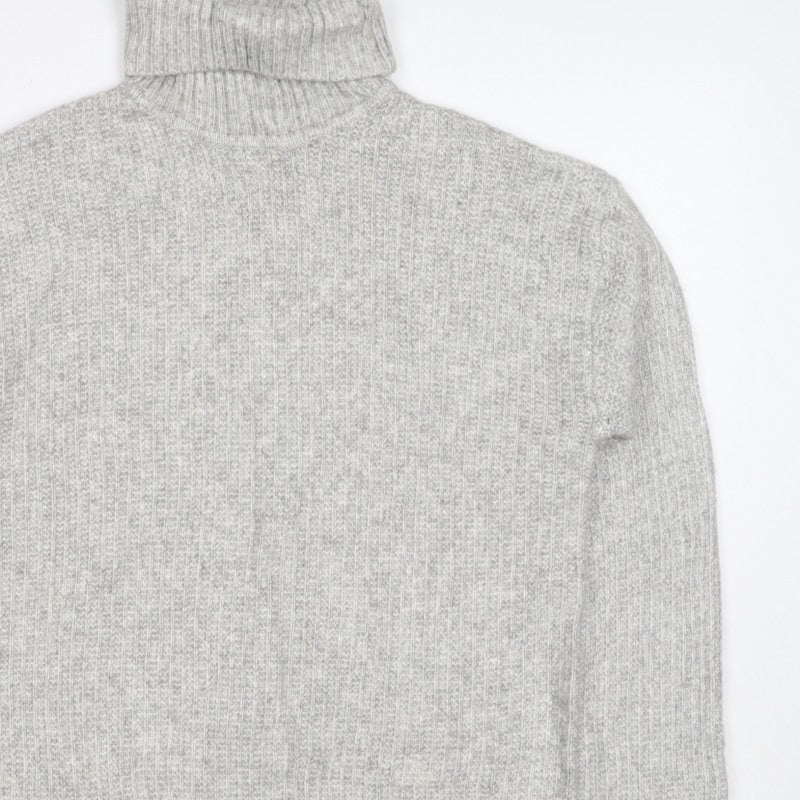 Marks and Spencer Women Grey S Ribbed Roll Neck Knit Jumper