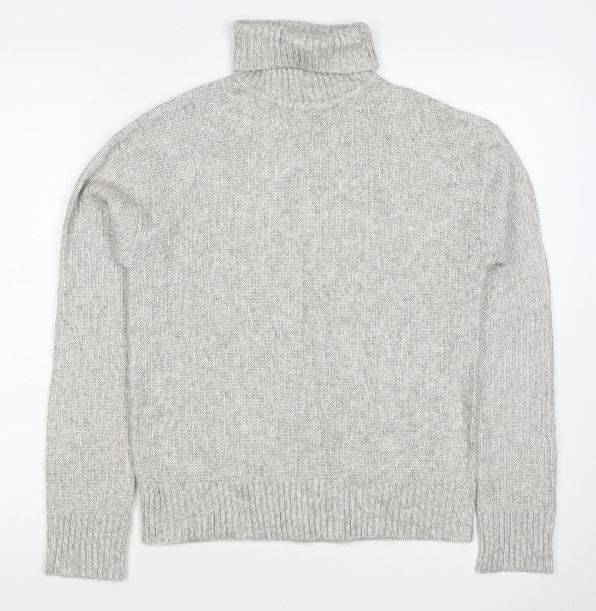 Marks and Spencer Women Grey S Ribbed Roll Neck Knit Jumper
