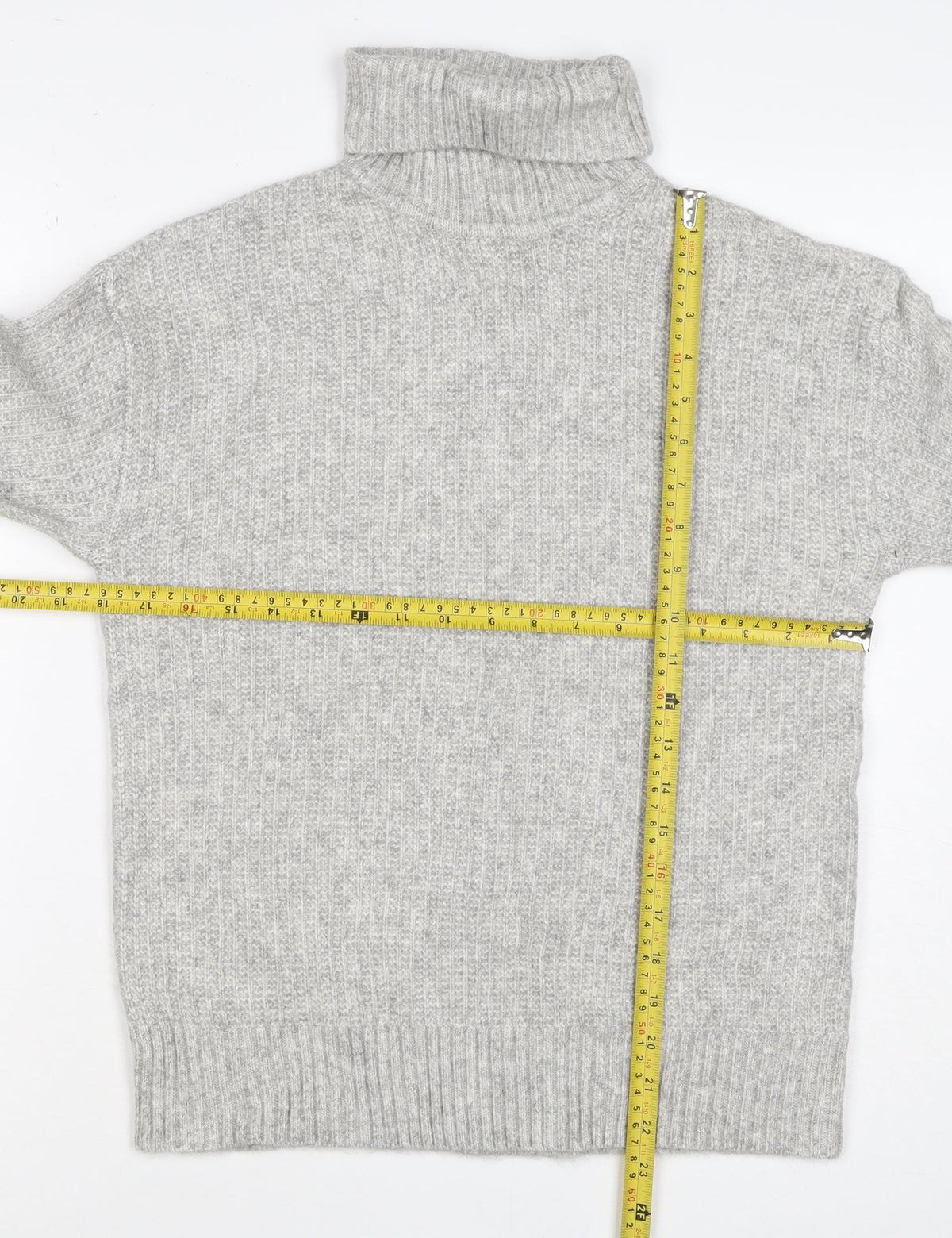 Marks and Spencer Women Grey S Ribbed Roll Neck Knit Jumper