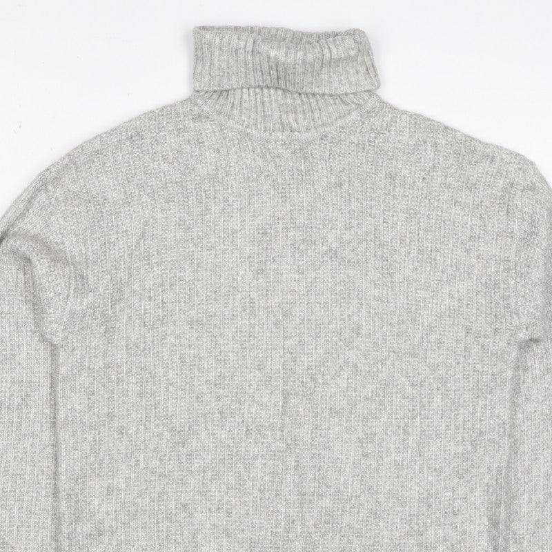 Marks and Spencer Women Grey S Ribbed Roll Neck Knit Jumper