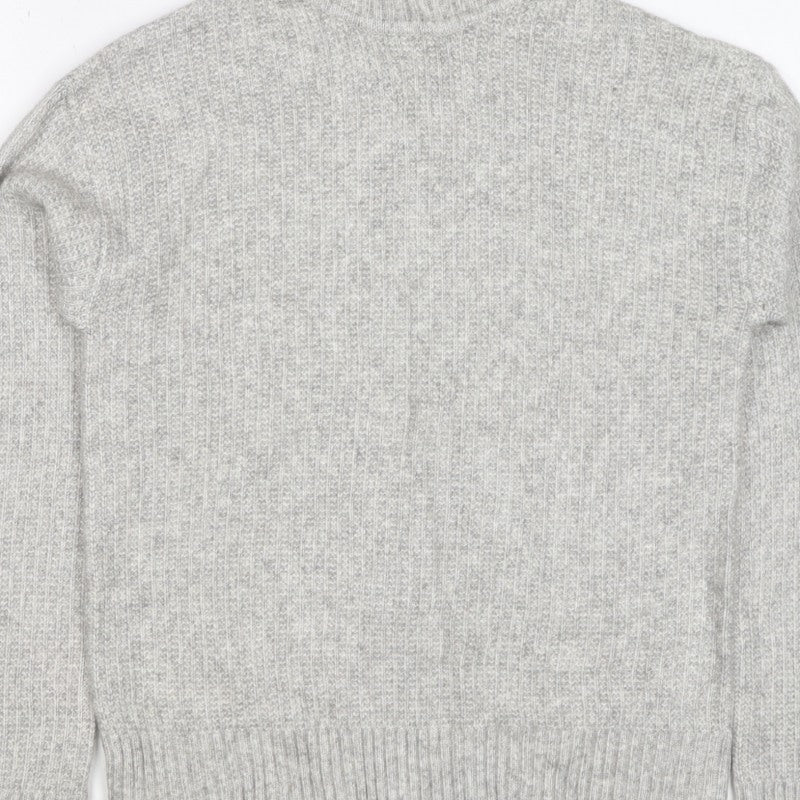 Marks and Spencer Women Grey S Ribbed Roll Neck Knit Jumper
