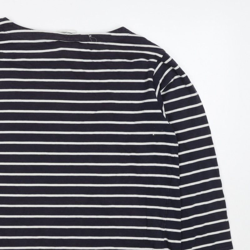 Laura Ashley Women Blue White Striped Cotton Long Sleeve T-Shirt L