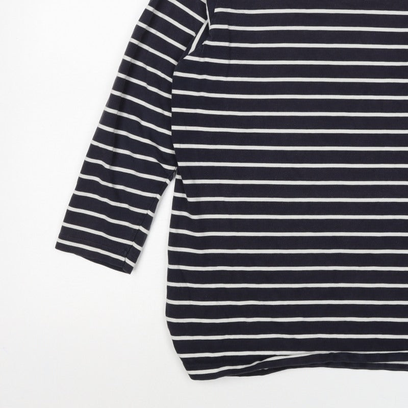 Laura Ashley Women Blue White Striped Cotton Long Sleeve T-Shirt L