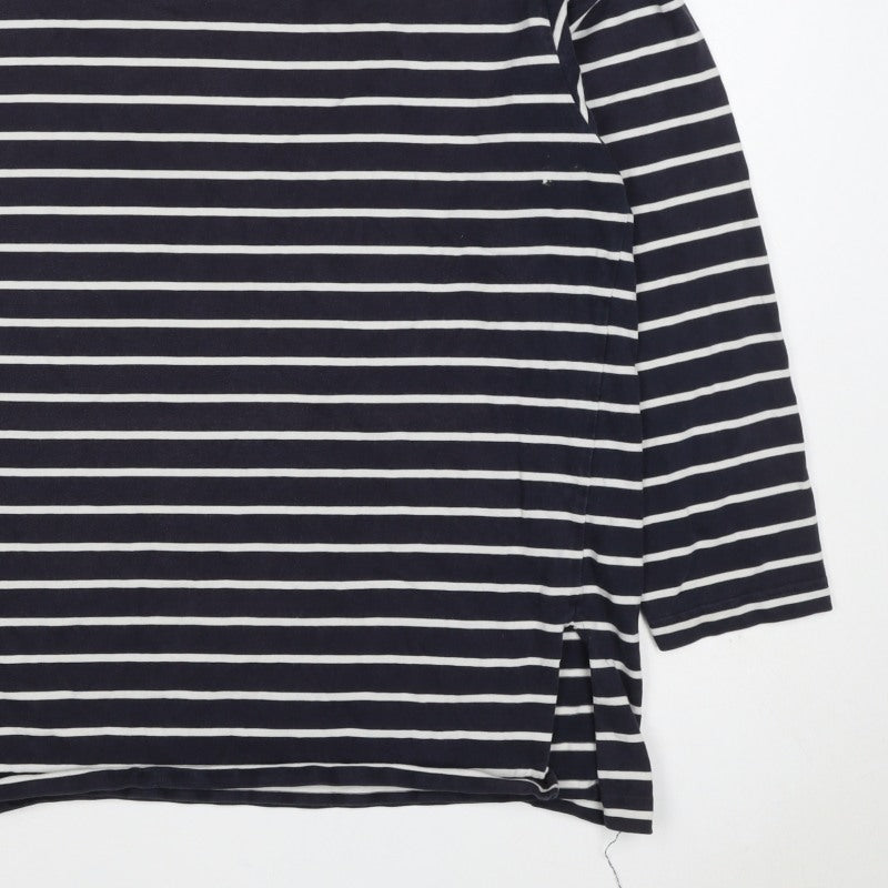 Laura Ashley Women Blue White Striped Cotton Long Sleeve T-Shirt L