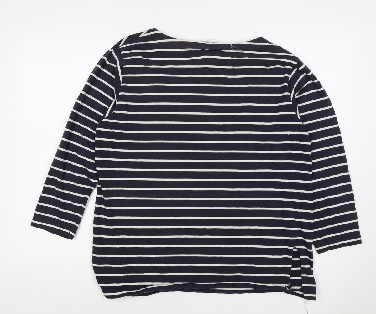 Laura Ashley Women Blue White Striped Cotton Long Sleeve T-Shirt L