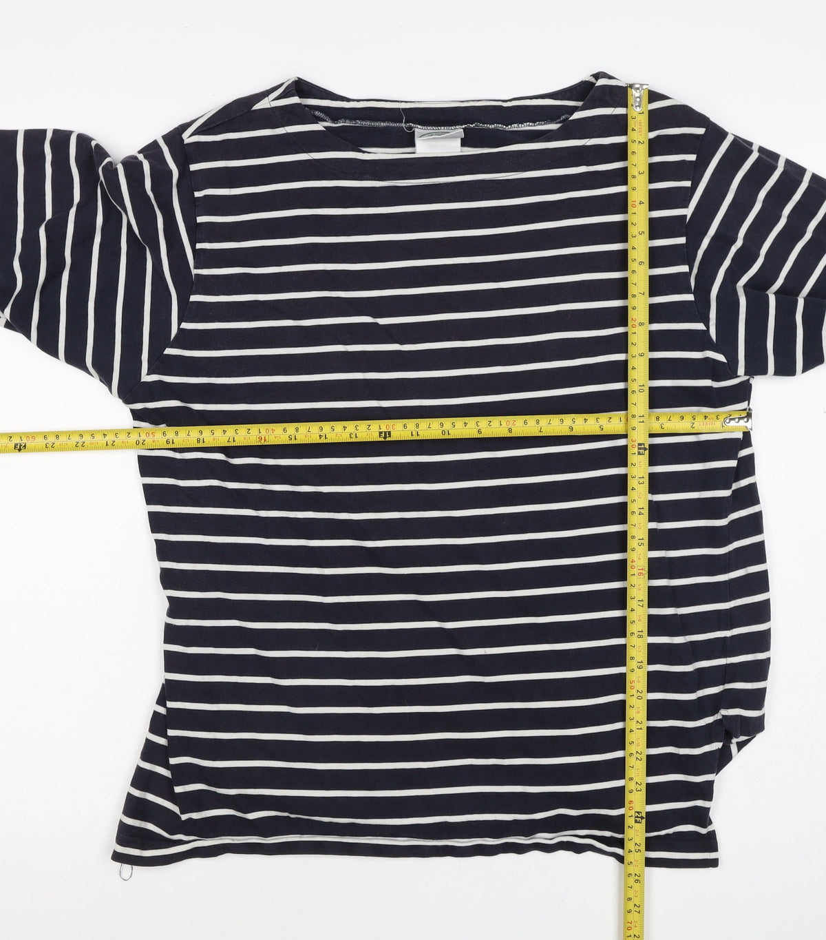 Laura Ashley Women Blue White Striped Cotton Long Sleeve T-Shirt L