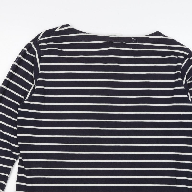 Laura Ashley Women Blue White Striped Cotton Long Sleeve T-Shirt L