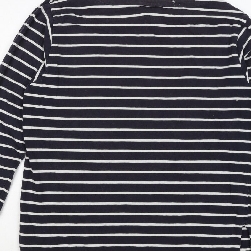 Laura Ashley Women Blue White Striped Cotton Long Sleeve T-Shirt L