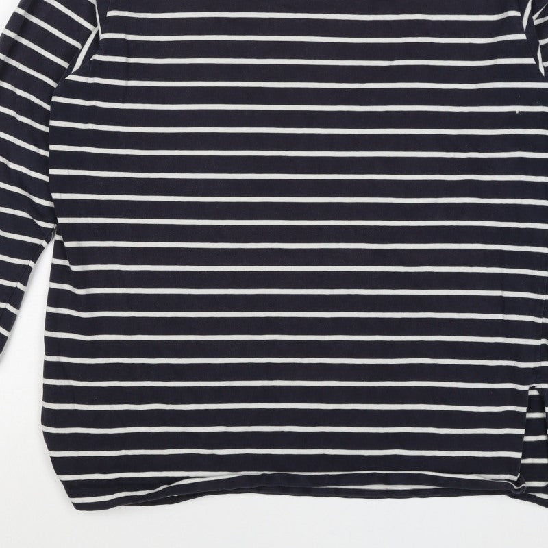 Laura Ashley Women Blue White Striped Cotton Long Sleeve T-Shirt L