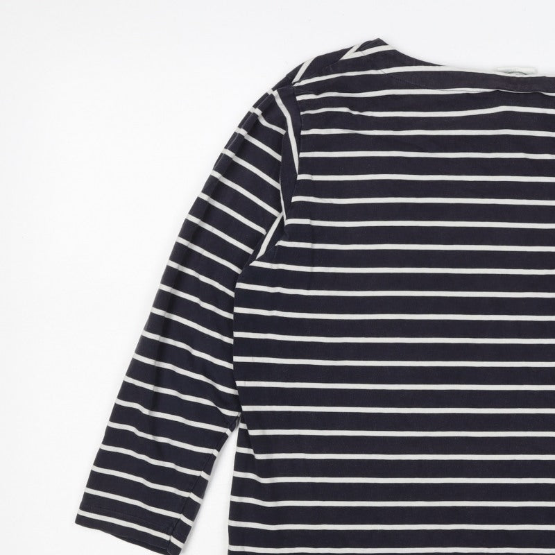 Laura Ashley Women Blue White Striped Cotton Long Sleeve T-Shirt L