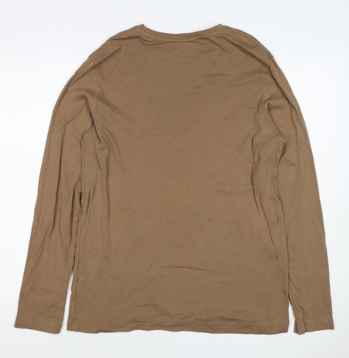Cotton Traders Men’s Brown XL Long Sleeve Crew Neck Cotton T-Shirt