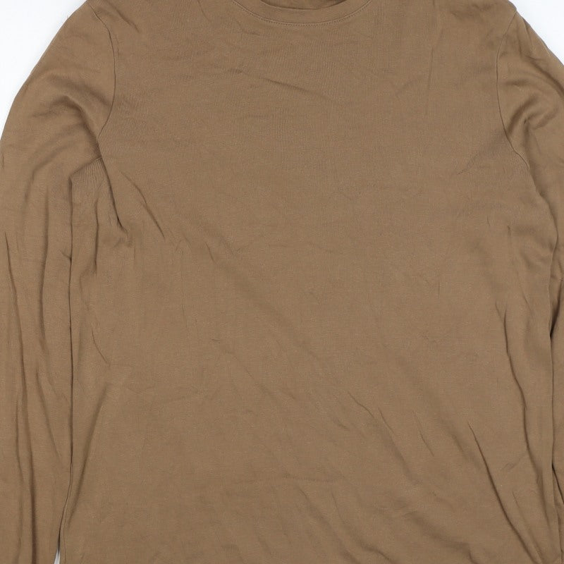 Cotton Traders Men’s Brown XL Long Sleeve Crew Neck Cotton T-Shirt